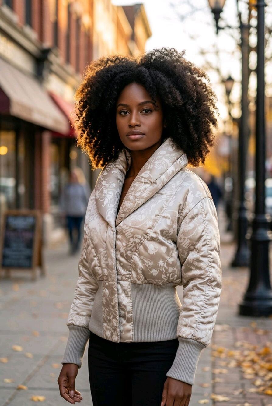 Vintage Rocawear Women's Large Puffer Jacket Oversized Shawl Collar Taupe Cream